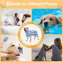 1 pieza Bata de baño para perro de secado rápido, diseño a rayas de conejo, bata de baño absorbente para mascotas con cinturón ajustable, material súper suave - Multicolor - Ver 9