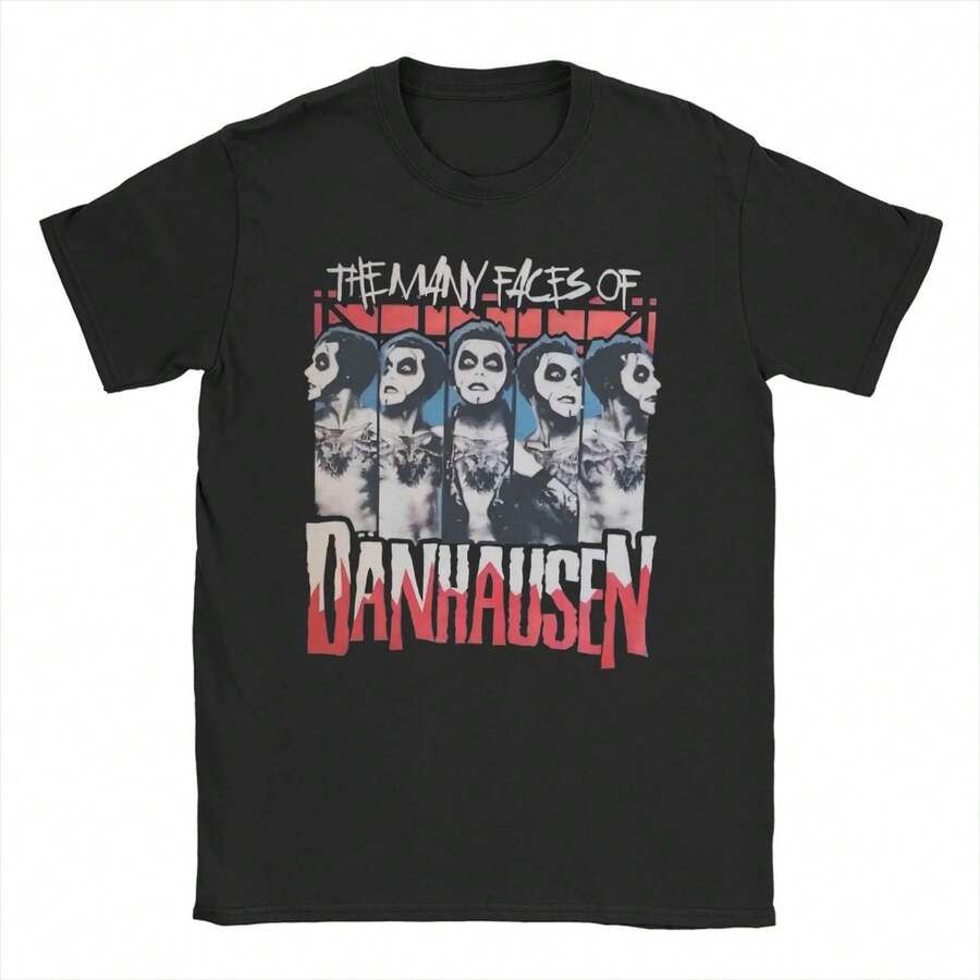 Camisetas unisex de algodón con estampado de las muchas caras de Danhausen, con humor, cuello redondo y corte corto. Idea de regalo. Camiseta unisex de algodón grueso de 220 g, suave y transpirable con excelente elasticidad, agradable para la piel y cómoda para usar todo el día. Diseño clásico y casual fácil de combinar, ideal para salidas diarias, ropa urbana, deportes, citas y reuniones informales durante todo el año. - Negro - Ver 1