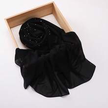 1pc New Fashion Solid Color Pearl Decorated Chiffon Muslim Hijab Scarf - Multicolor - View 14