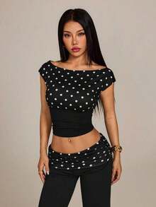 Pantalones acampanados con cintura plegable de color contrastante para mujer - Negro 4 - Ver 4