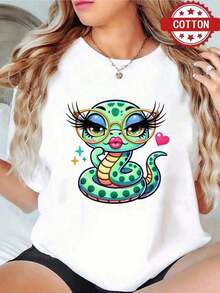 Comfortable 1 Piece Women's Blouses Beautiful Blouses For Women Sets For Women Women's Clothing Black And White G High Quality Glamorous Snake Print T-Shirt Round Neck Loose Basic Cut For Men And Women Breathable Versatile Machine Washable Comfortable Size S ~ 3XL Essential For Daily Casual Summer Sports Loose Versatile Short Sleeve T-Shirt For Women - 白色的 - 查看 11