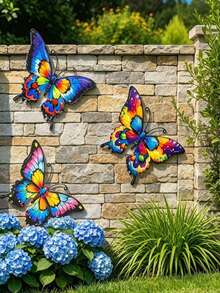 1/3 pièces Décoration murale en métal coloré en forme de papillon - Convient pour le jardin, le patio, le salon, la chambre, le balcon - Aucune électricité nécessaire, décoration de clôture extérieure, cadeau idéal pour la famille et les amis - Papillon en métal - Voir 5