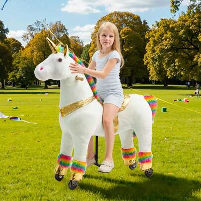 Mechanical Walking Plush Ride-On Horse Toy, Battery-Free No Power Needed; Medium For Ages 4–9 (Max 165 LBS), Large For Ages 7 To Adult (Max 187 LBS)