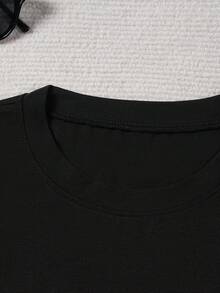 Short-Sleeved T-Shirt With Gradient Letter Print, Regular Fit, Round Neck, Ideal For Spring And Summer Fashion For Women, Made With Lightweight And Breathable Fabric - 黑色 - 查看 6