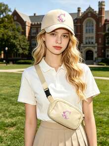 1Set-Women's Printed Baseball Cap&Crossbody Bag Set,Hat For Sunscreen,Bag For Phone And Belongings,Suitable For Travel,Outdoor Sports - Beige - View 4