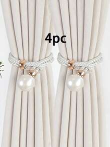2pcs/4pcs Faux Pearl Window Curtain Tie Backs - Champagne - View 23