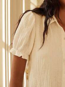 Blusa suelta con bordado elegante y de estilo retro francés, adecuada para mujeres jóvenes en primavera/verano - Blanco - Ver 9