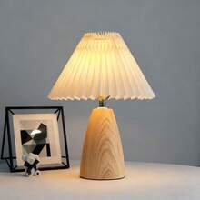1PC Modern Creative Pleated Table Lamp, Walnut Wood Cone-Shaped Pleated Retro Bedside Lamp With Faux Wood Grain, INS Decorative Atmosphere Lamp, Dimmable, Button Control, Bedroom, Living Room, Office Table Lamp, USB Powered Bedside Lamp - Walnut Conical Table Lamp - Three-color Dimming - View 11