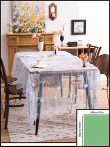1 chiếc khăn trải bàn ren jacquard thêu hoa màu xanh dương, chất liệu hơi trong suốt, phong cách đồng quê Mỹ cổ điển, thích hợp cho các dịp lễ, họp mặt, đám cưới, sinh nhật, trang trí nhà cửa, mọi mùa. - Màu xanh lam - Xem 13