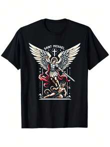 Camiseta unisex, para hombreTranspirableCortoMangaTemáticoRopa informalHombresSantoMichaelArcángelGráficoCamisetaTripulaciónCuello,CortoManga,InformalAjuste-HalloweenDía de Acción de GraciasYDía de San ValentínDíaClásicoTripulaciónCuelloOversized,,ropademujer,blusasparamujer,topsdemujer,playerasdemujer,DailycasualConjunto, RegularAjuste, DiarioCoincidencia, GráficoEstampado, Deportivocasual - Negro - Ver 1