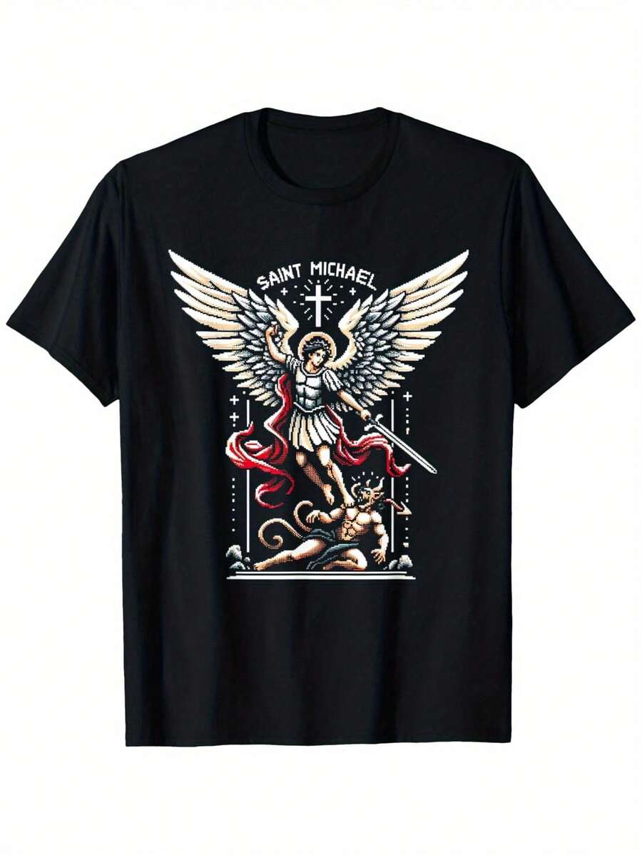 Camiseta unisex, para hombreTranspirableCortoMangaTemáticoRopa informalHombresSantoMichaelArcángelGráficoCamisetaTripulaciónCuello,CortoManga,InformalAjuste-HalloweenDía de Acción de GraciasYDía de San ValentínDíaClásicoTripulaciónCuelloOversized,,ropademujer,blusasparamujer,topsdemujer,playerasdemujer,DailycasualConjunto, RegularAjuste, DiarioCoincidencia, GráficoEstampado, Deportivocasual - Negro - Ver 1
