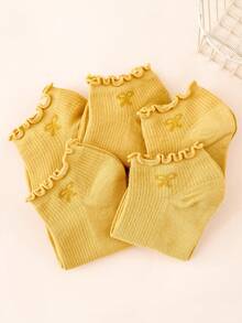 5 Pairs Sweet Bowknot Cute Japanese Style Simple Fashion Women Short Socks - Ginger - View 4