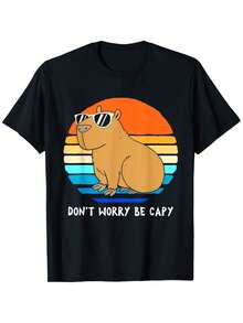 Retro Rodent Funny Capybara Dont Be Worry Be Capy T-Shirt - Black - View 1
