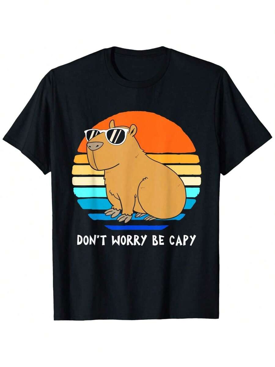 Retro Rodent Funny Capybara Dont Be Worry Be Capy T-Shirt - Black - View 1
