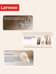 Lenovo Wireless Bluetooth 5.4 Earbuds, Mini Invisible Noise Cancelling Earphones With ENC Microphone, LED Display Charging Case And Deep Bass, Compatible With IPhone And Android Phones - View 11