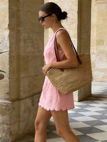 Vestido casual sin mangas con cuello redondo y espalda descubierta con lazo para mujer - Rosa - Ver 3