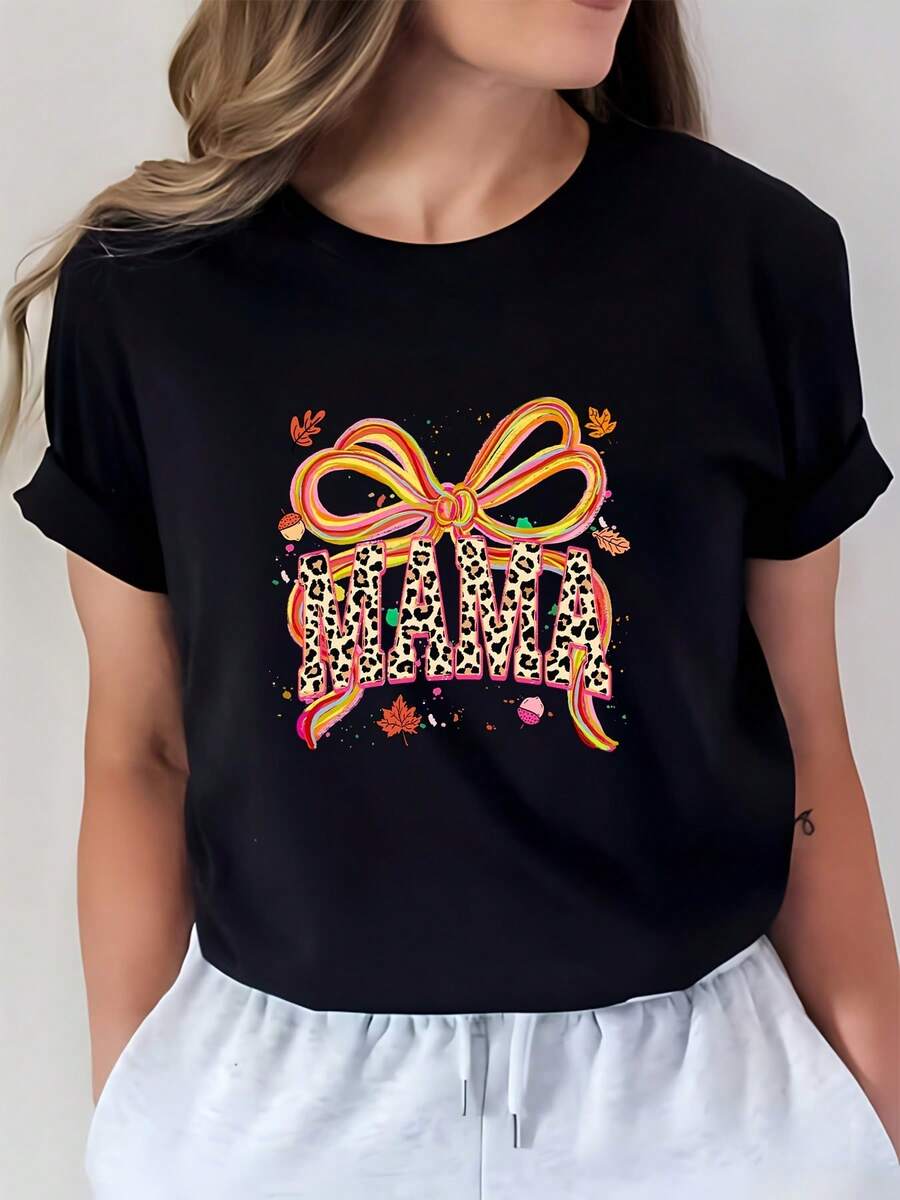 Camiseta Mom's Fried Dough Twists - Estilo para Reuniones Familiares - Camiseta de Mujer con Estampado de Leopardo y Diseño de Lazo a - Regalo Perfecto para el Día de la Madre - Top de manga corta suave y cómodo de 180 g, adecuado para ocasiones informales - Camiseta Unisex de Algodón de Manga Corta y Cuello Redondo, Estilo Vintage Urbano y Corte Holgado - Negro - Ver 1