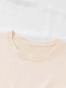 Camiseta de manga corta holgada con diseño de corazón, perfecta para uso casual en primavera y verano, disponible en tallas grandes para mujer. - Albaricoque - Ver 5