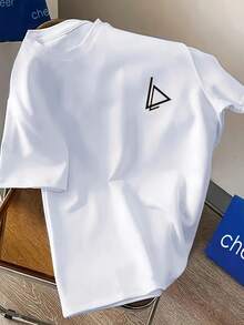 Women's Casual Short-Sleeve T-Shirt With A Regular Fit - Geometric Triangle Pattern In Black, Round Neck Design, Soft And Breathable Fabric, A Great Choice For Spring And Summer Wear, Casual T-Shirt For Everyday Summer Wear. - 白色 - 查看 7