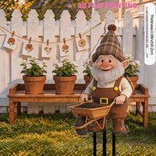 1 pieza Decoración de jardín plana 2D con un gnomo y un dinosaurio divertidos, con colores vibrantes, sin batería/energía, estacas resistentes a la intemperie, adecuado para macizos de flores, patios y jardines - Regalo único para amantes de los dinosaurios y jardineros - A - Ver 8