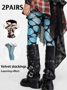Bộ 2 quần tất nữ: Màu xanh nhạt chấm bi và màu đen rách kiểu punk, thích hợp cho tiệc tùng và lễ hội. - Nhiều màu - Xem 1