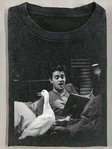 Camiseta con Estampado Sorpresa de Pato, 230g, Algodón Batik de Alta Calidad, Camiseta de Marca de Moda Retro de Gran Gramaje para Hombre, Camiseta Casual de Cuello Redondo Holgada de Talla Grande para Hombre, Unisex, Regalo Japonés, Regalo Perfecto. - Negro - Ver 6