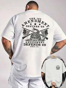Regalo [Camiseta Deportiva] Camiseta para Hombre con Estampado Patriótico de Bandera Americana y Serpiente - "La 1ª Enmienda Nos Define, la 2ª Nos Defiende" - Tejido de Punto Gris Claro, Camiseta Casual Transpirable de Verano para Actividades al Aire Libre, Ropa con Bandera Americana, Camiseta de Ajuste Cómodo, Accesorios con Bandera Americana, Diseño Gráfico Atrevido, Construcción Duradera, Camiseta de Manga Corta, Ropa Patriótica, Camiseta de Impacto, Material Suave, Camiseta Estampada, para Uso Diario, Camiseta Relajada de Talla Grande - Blanco - Ver 7