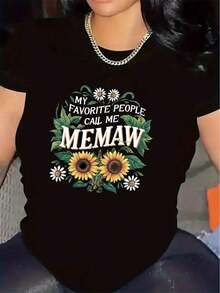 Camiseta Blanca para Mujer con Estampado de Girasol y "Mi Persona Favorita Me Llama Mamá" - Poliéster Suave, Cómoda y Duradera, Perfecta para Reuniones Familiares y Uso Diario, Ropa para Fiestas Familiares |   Camiseta con Estampado Divertido |   Camiseta de Mujer de Ajuste Cómodo - Negro - Ver 1