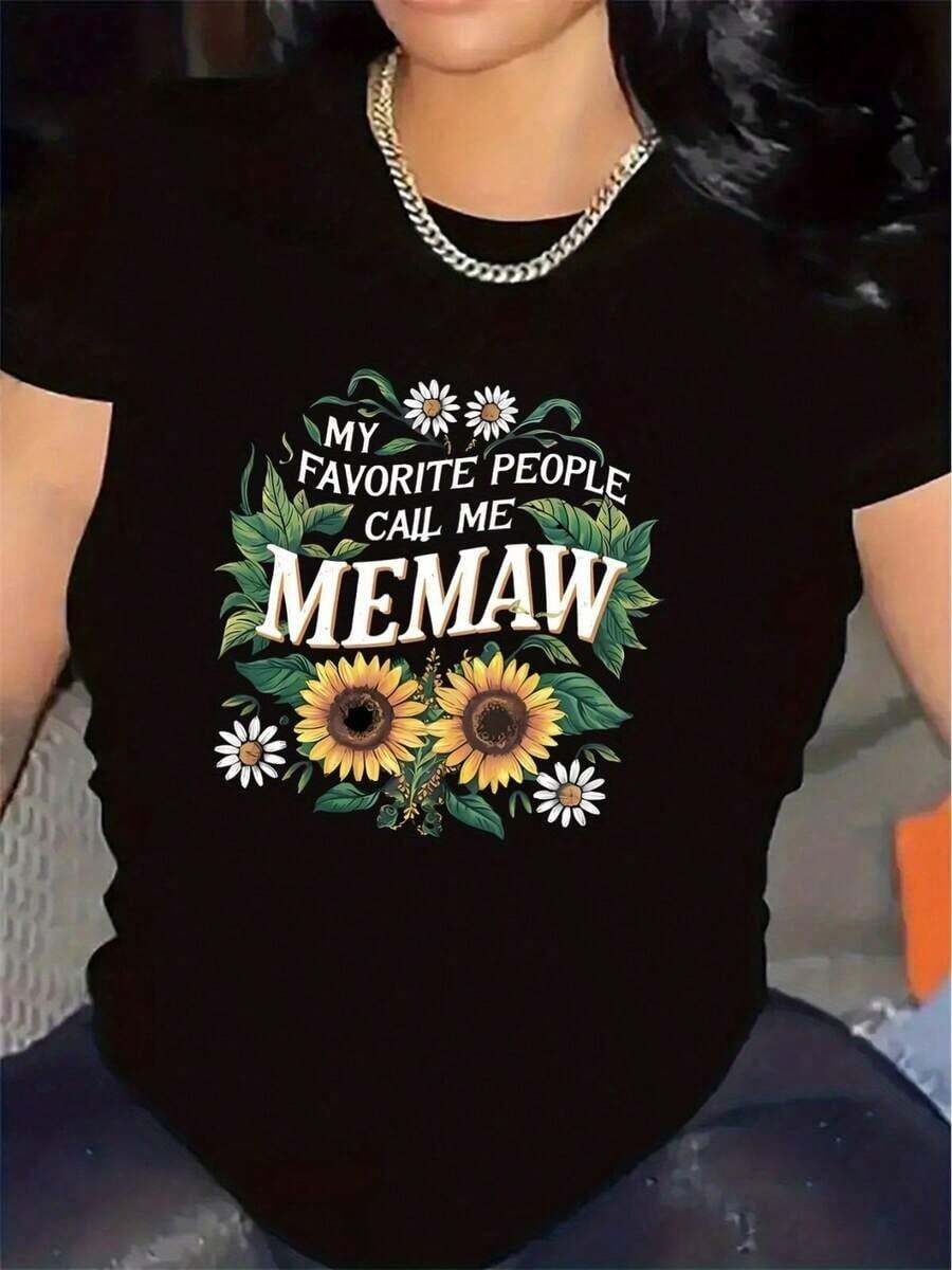 Camiseta Blanca para Mujer con Estampado de Girasol y "Mi Persona Favorita Me Llama Mamá" - Poliéster Suave, Cómoda y Duradera, Perfecta para Reuniones Familiares y Uso Diario, Ropa para Fiestas Familiares | Camiseta con Estampado Divertido | Camiseta de Mujer de Ajuste Cómodo - Negro - Ver 1