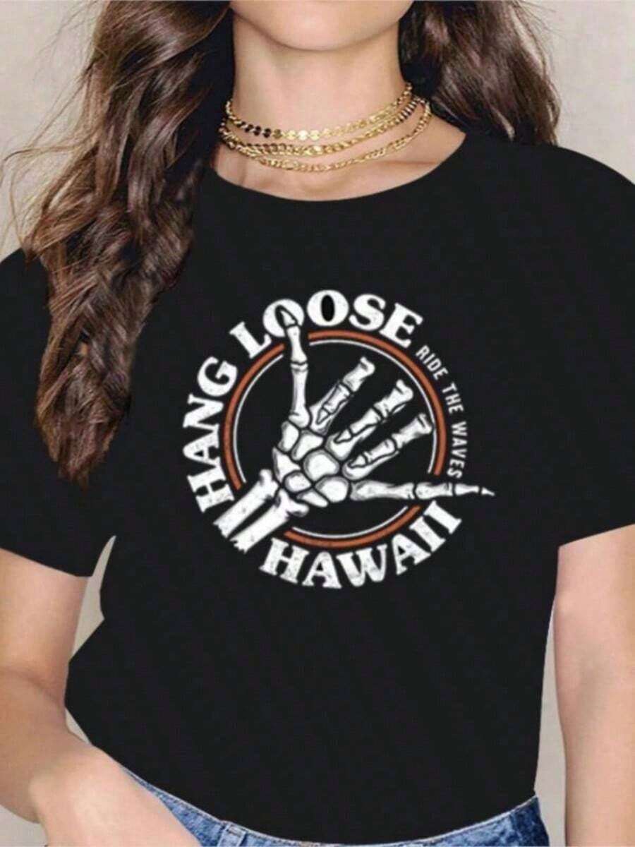 LooseCOOL SUMMER Vintage Casual Tee Summer Oversized Funny Versatile Loose Daily Lovely Cool Summer Cute Women's Tops O-Neck Fashion Short Sleeve blusasBasic Crew Neck Cotton T-shirt for Women - Negro - Ver 1