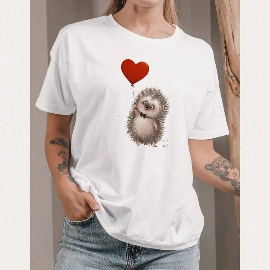 Camiseta Retro Ligera con Estampado de Dibujos Animados para Mujer, Ideal para Salidas de Primavera y Verano, Camiseta de Algodón, Ropa Casual - Blanco - Ver 1