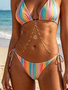 1 pieza Collar colgante con cadena de metal de estilo bohemio, cuentas de perlas falsas, borlas multicapa, joyería de encanto lujosa, adecuado para bikini, boda, fiesta, playa, casual, estilo callejero, mujeres y parejas, vacaciones, regalo de cumpleaños - Cadena de cintura - Ver 4