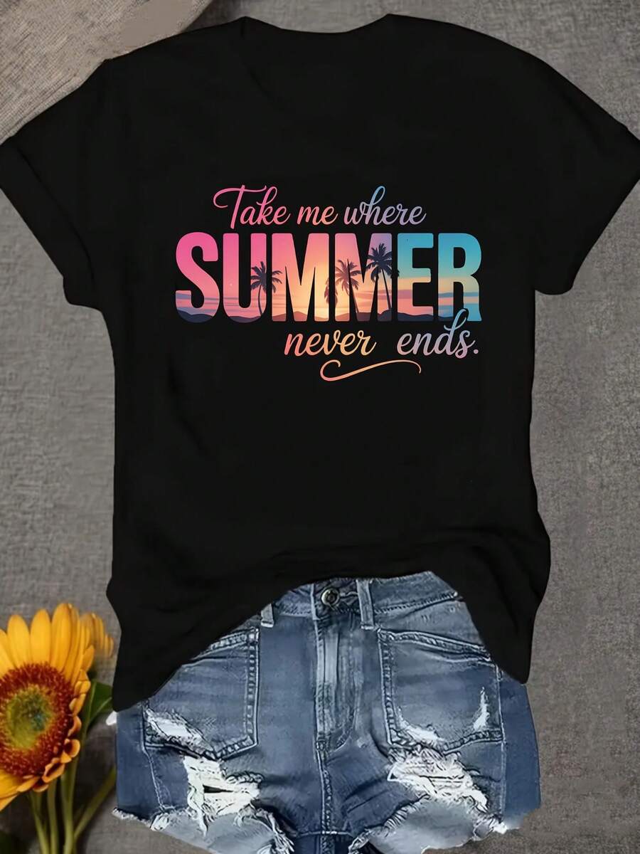 Camiseta unisex de manga corta, talla SOcioTomaYoaEl VeranoSin FinPalmaÁrbolPuesta de solImprimirPlayaVacacionesInformalTripulaciónCuello,CómodoSuaveSeñorasJugadores de camisetashombre, , , Dazymujer,romwehombres, bohochic,maestrasregalos,camisetaparaconjuntos de mujercon curvasparamu,y2k, - Negro - Ver 1
