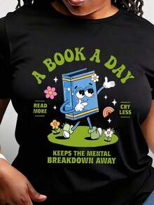 A T-Shirt That Helps Prevent Mental Stress With A Book A Day, A T-Shirt For Reading More Books, Gifts For Readers, A Librarian T-Shirt, Retro Gifts For Book Lovers - 黑色 - 查看 6