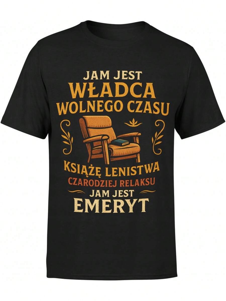 Men's Retirement T-Shirt With A Fun Pattern - I'm A Retired In Style With Chair And Book Graphic, Casual Black Crew Neck T-Shirt For Adults, Suitable For All Seasons, Relaxed Style, Fun Design, Relaxed Fit, Loose And Comfortable - A the Picture How - View 1