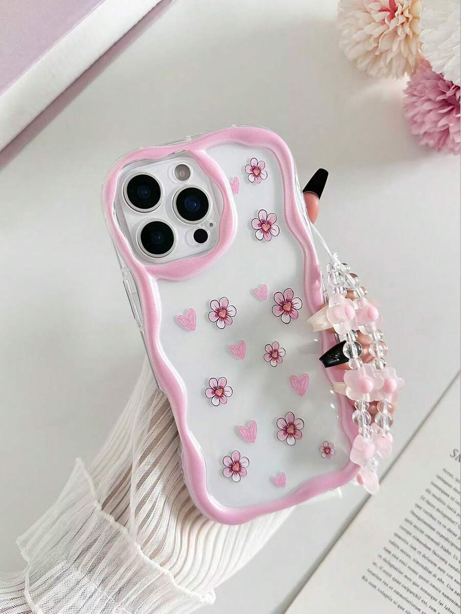 Ốp lưng điện thoại bảo vệ bóng bẩy, viền lượn sóng, họa tiết hoa trái tim, kèm phụ kiện vòng tay hạt cườm, tương thích với iPhone 17pro/17Air/17/17promax/16/11/16pro/16plus/16promax/16e/15Promax/13/14/12/XS/XR/7G/8P, Galaxy 11/12Pro/12/12X/13Pro/14Pro/15Pro/, 10/9/Note9/12c/Note11pro/Note8Pro - Nhiều màu - Xem 1