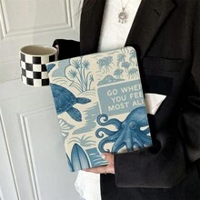 1 Ốp lưng máy tính bảng in hình Rùa biển và Bạch tuộc màu xanh dương - Có chân đế đa góc và ngăn đựng bút, tương thích với iPad Pro (M5)/ Air (M3)/ 11"(A16)/ 10.9/10.2/ Air thế hệ thứ 5/Pro11/10/9.7/Air 2/ (thế hệ thứ 7)/ (thế hệ thứ 8)/ Air 4/5/ Pro 11/ Thế hệ thứ 10 10.9 inch 2022 Smart Case - Nhiều màu - Xem 2