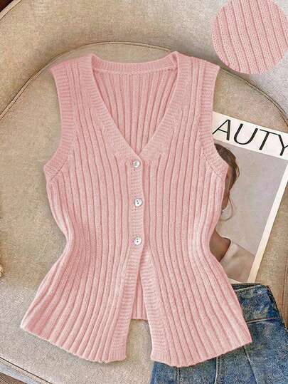 Áo vest dệt kim cổ chữ V cỡ lớn dành cho nữ, kiểu dáng đơn giản, màu trơn, có khuy cài eo, thích hợp cho mùa xuân/hè, đi nghỉ mát, mặc hàng ngày và hẹn hò.