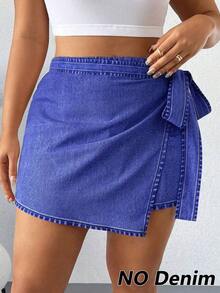 Falda-short casual con bajo asimétrico y lazo lateral para mujer de talla grande - Azul marino - Ver 6