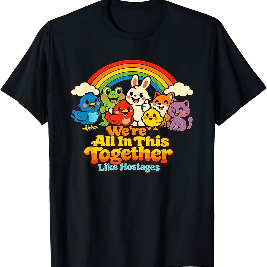 We're All In This Together Like Hostages Funny Sarcastic T-Shirt - Black - View 1