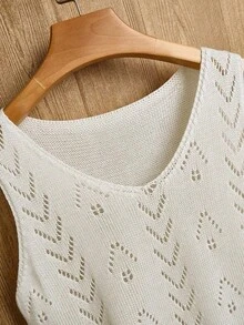 Ropa de punto casual de mujer de cuello en V sin mangas - Blanco - Ver 6