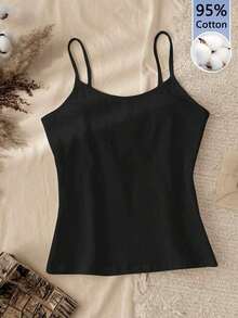 Camiseta de tirantes de algodón 95% versátil para mujer, azul claro, adecuada para el verano - Negro - Ver 1