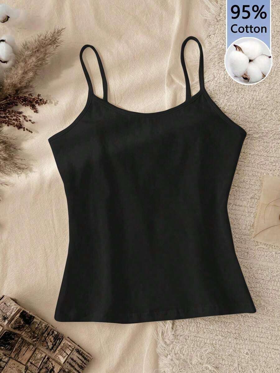 Camiseta de tirantes de algodón 95% versátil para mujer, azul claro, adecuada para el verano - Negro - Ver 1