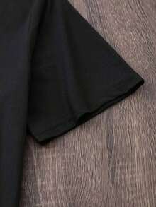 [Ropa de Mujer] Nueva Camiseta Estampada de Talla para Mujer|   Camiseta casual de manga corta y cuello redondo|   Sudadera de fibra de poliéster para primavera, verano y otoño - Negro - Ver 4