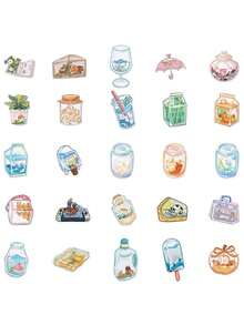 50 Stücke, transparente Cartoon-Design Aufkleber, PET-Material, kreatives und ästhetisches Design Aufkleber, jeder ist anders, geeignet für Handyhüllen, Tablets, Laptops, Koffer, Autos, Notizbücher, handgeschriebene Tagebücher und mehr. - 50 Stück - Übersicht 2