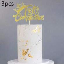 1个/3个/6个金色亚克力生日快乐蛋糕装饰插牌，适用于生日派对蛋糕装饰 - 彩色 - 查看 11