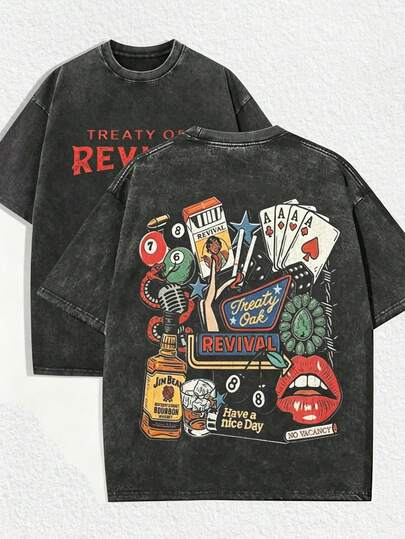 Áo thun ngắn tay in họa tiết retro dành cho nam cỡ lớn