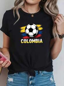 Women's Colombian Flag Soccer Jersey 2026 - Clothing For Colombian Soccer Fans, Short Sleeve Crew Neck Shirt With National Print, Casual And Suitable For Urban Wear, Vacations, Travel, Everyday Wear, Machine Washable. Ideal For Gifting. Women's T-Shirt. Elegant. Bohemian Style. Soft, Breathable, And Comfortable Garment, Perfect For Spring, Summer, And Fall; Ideal For Vacations, Travel, And Everyday Wear. Perfect For Watching A Game. - 黑色 - 查看 7