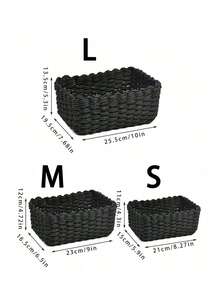 1 pieza/(S+M+L)3 piezas Cestas de almacenamiento tejidas con cuerda de papel negro, organizadores rectangulares apilables tejidos a mano, multiusos rústicos de estilo granja para baño, dormitorio, sala de estar, cocina, cosméticos, artículos de tocador y pequeños artículos - Negro - Ver 7