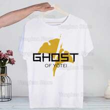 Camiseta Ghost of Yotei HarA1Juku M1en's estampada UniS1ex de manga corta. Camiseta casual para hombre. Camiseta de manga corta de algodón puro de 220 g para hombres y mujeres, tejido grueso, resistente a las arrugas y que no se deforma fácilmente. Estilo sencillo y versátil, ligero y transpirable, perfecto para ir al trabajo, viajar, acampar, ir de compras y para el tiempo libre diario. - Blanco - Ver 1